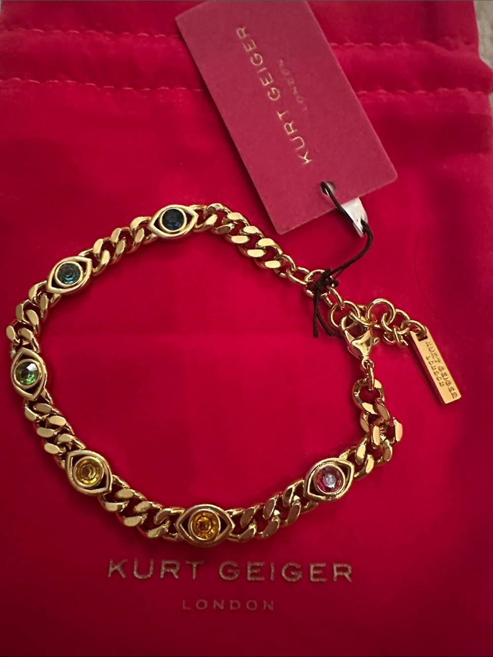 Kurt Geiger Evil Eye Gold Link Bracelet with Multicolor Crystals